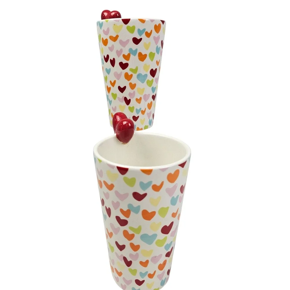Target Valentine 2010 Heart Mugs Set of 2 Multicolor 3D Heart Rim Accent Ceramic